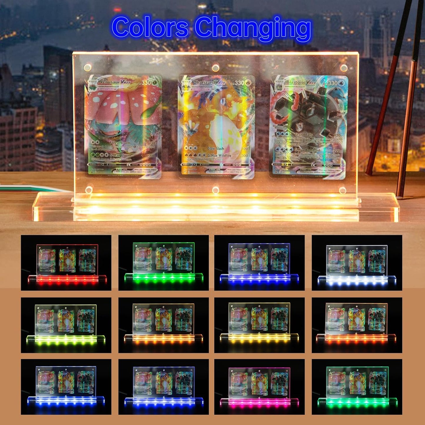 Acrylic Trading Card Frame with LED Light, Transparent 35PT Card Display Stand, Clear TCG Triple Cards Frames for Standard Cards,Comiccards, Sports Cards