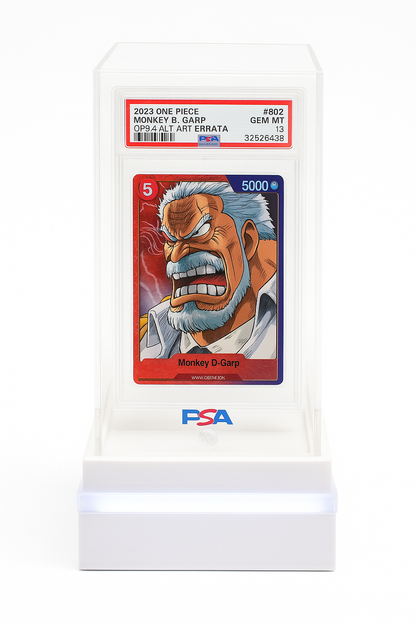 Graded Card Display Case | Stand Fits Collectible PSA, BGS, CGC, and Standard Top-Loaders Cards | Features App & Remote Controlled Leds.