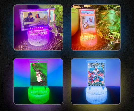 Light up Sports Card Display Stand with LED Base for Graded Slabs, One-Touches, Top Loaders – PSA, BGS, SGC, TCG –Color-Changing Remote – Gift for Collectors